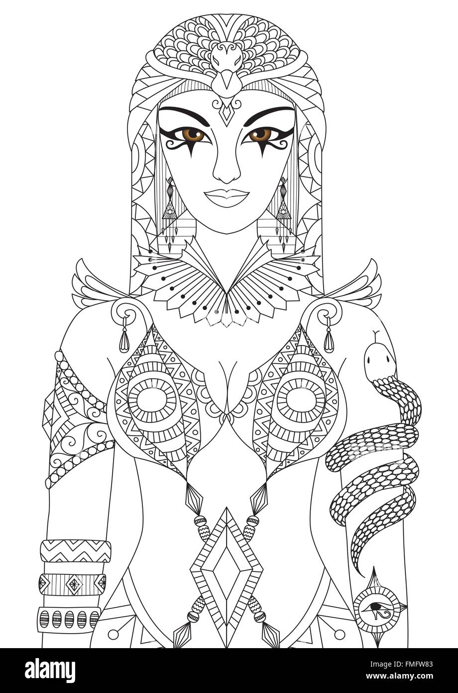 Zentangle cleopatra queen of egypt design for coloring book for adult anti stress coloring pages stock vector image art