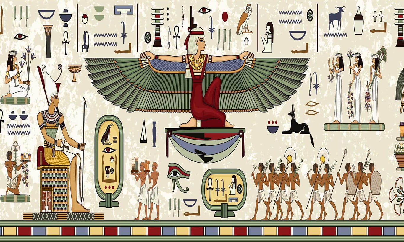 Historical egyptian hieroglyphic wall art marmalade art