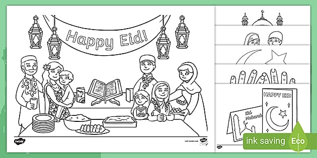 Eid mubarak louring pages for toddlers