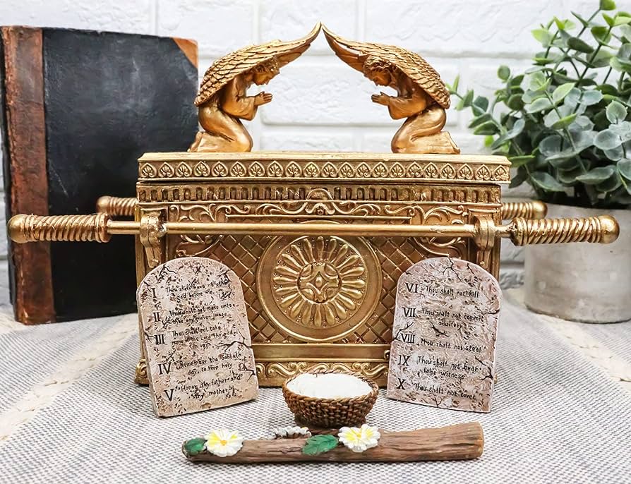 Ebros matte gold holy ark of the venant with ten mmandments rod of aaron and manna religious derative figurine trinket box llectible judaic israel historic model replica scale long