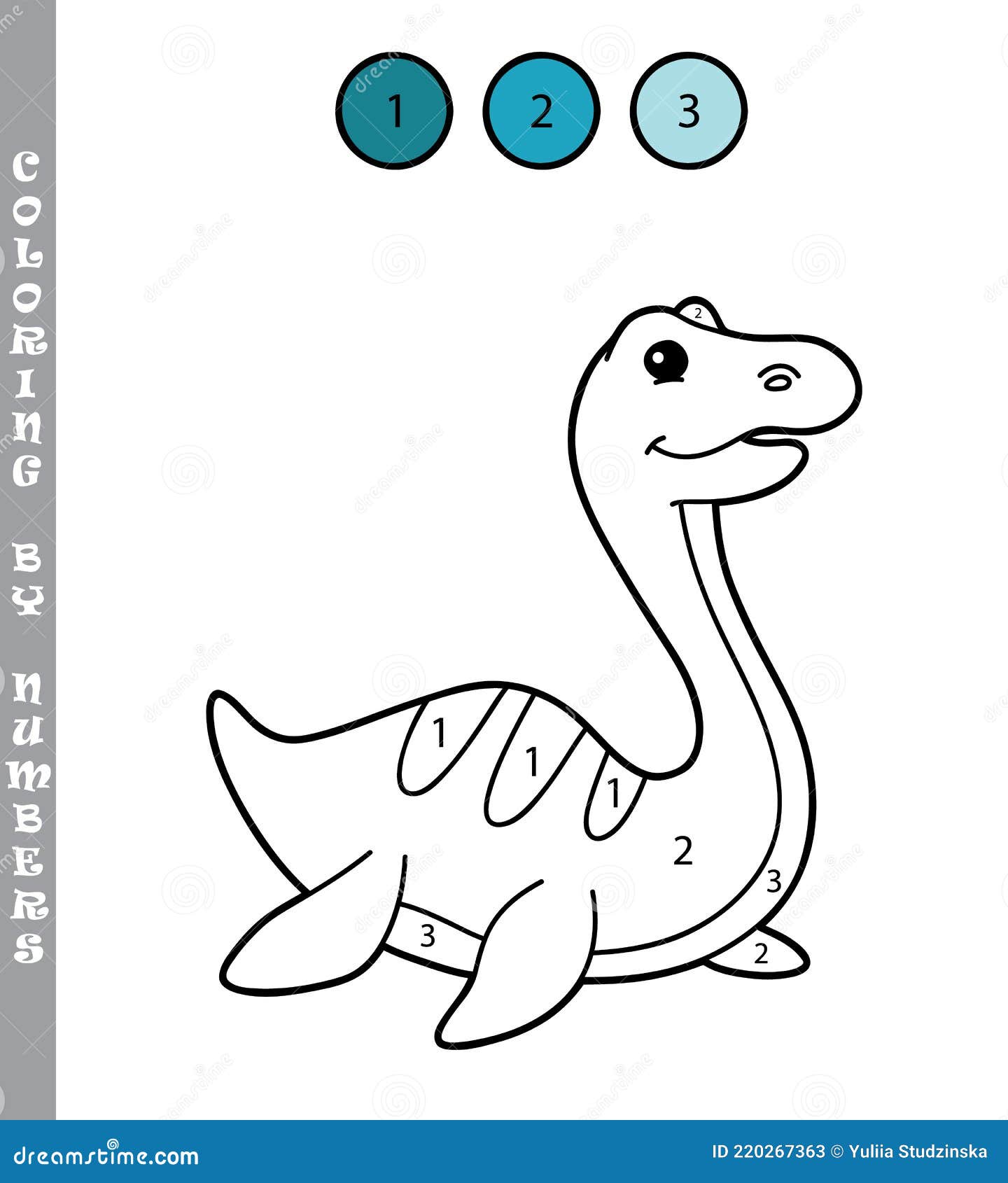 Coloring by number with elasmosaurus stock vector