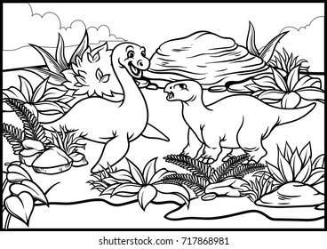 Coloring page elasmosaurus iguanodon stock vector royalty free