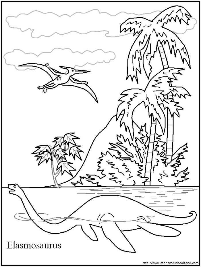 Colorful elasmosaurus dinosaur coloring page