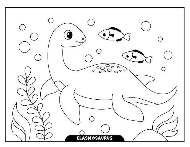 Premium vector elasmosaurus coloring pages for kids