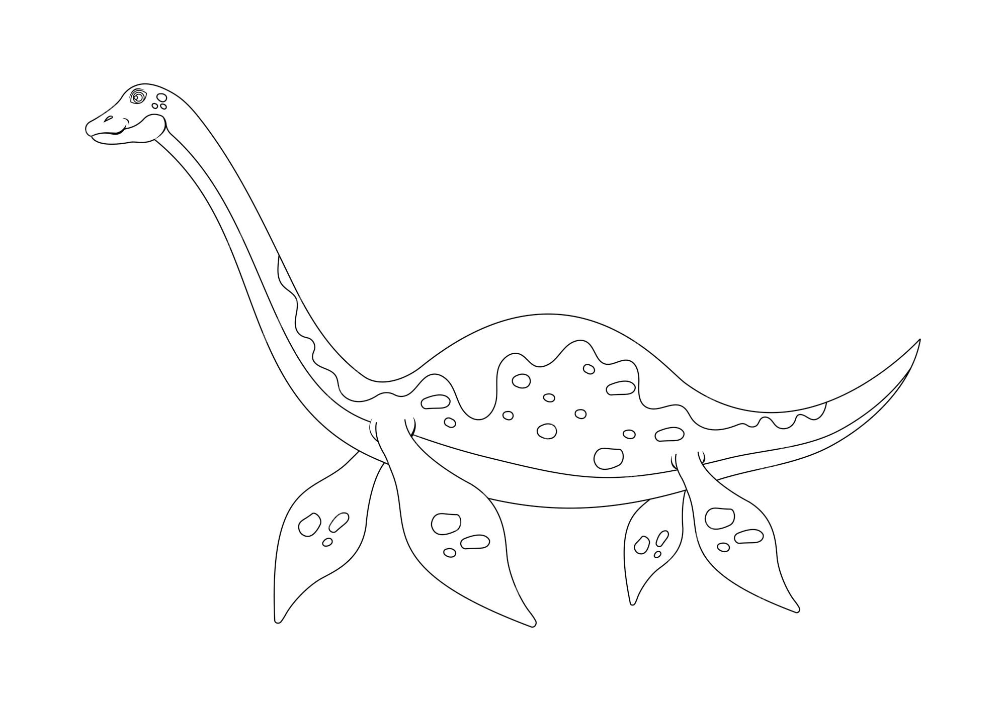 Premium vector black and white elasmosaurus dinosaur cartoon character vector coloring page of a elasmosaurus dinosaur