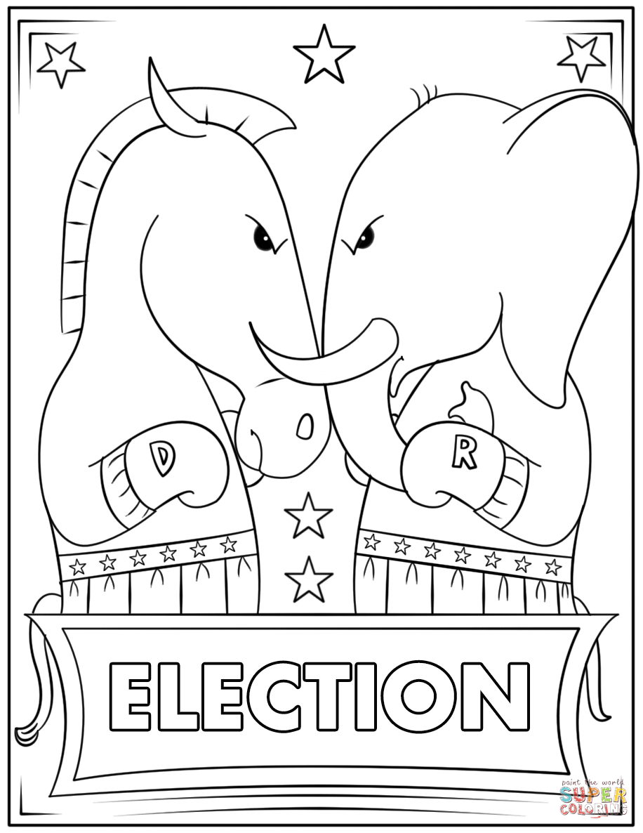 Democrat donkey and republican elephant at election day coloring page free printable coloring pages