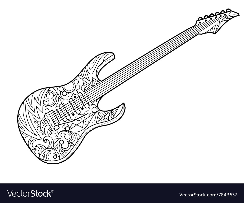 Electric guitar coloring book for adults vector image