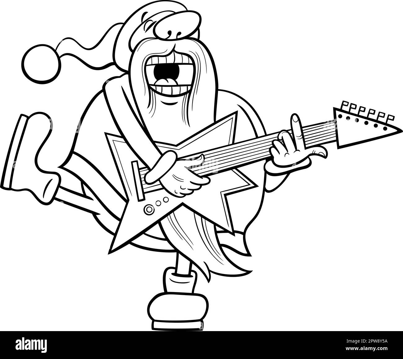 Cartoon santa claus playing electric guitar coloring page stock vector image art