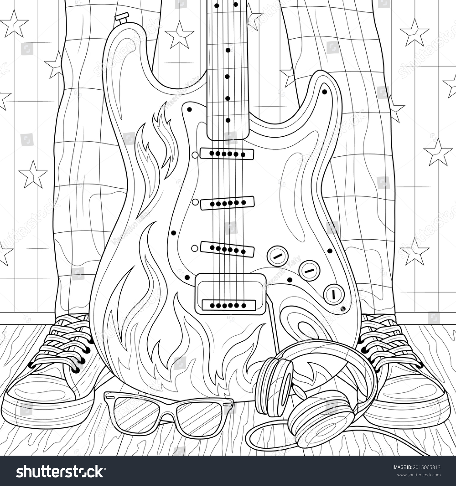 Electric guitar feetcoloring book antistress children stock vector royalty free