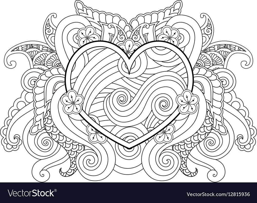 Coloring page with heart and abstract element vector image