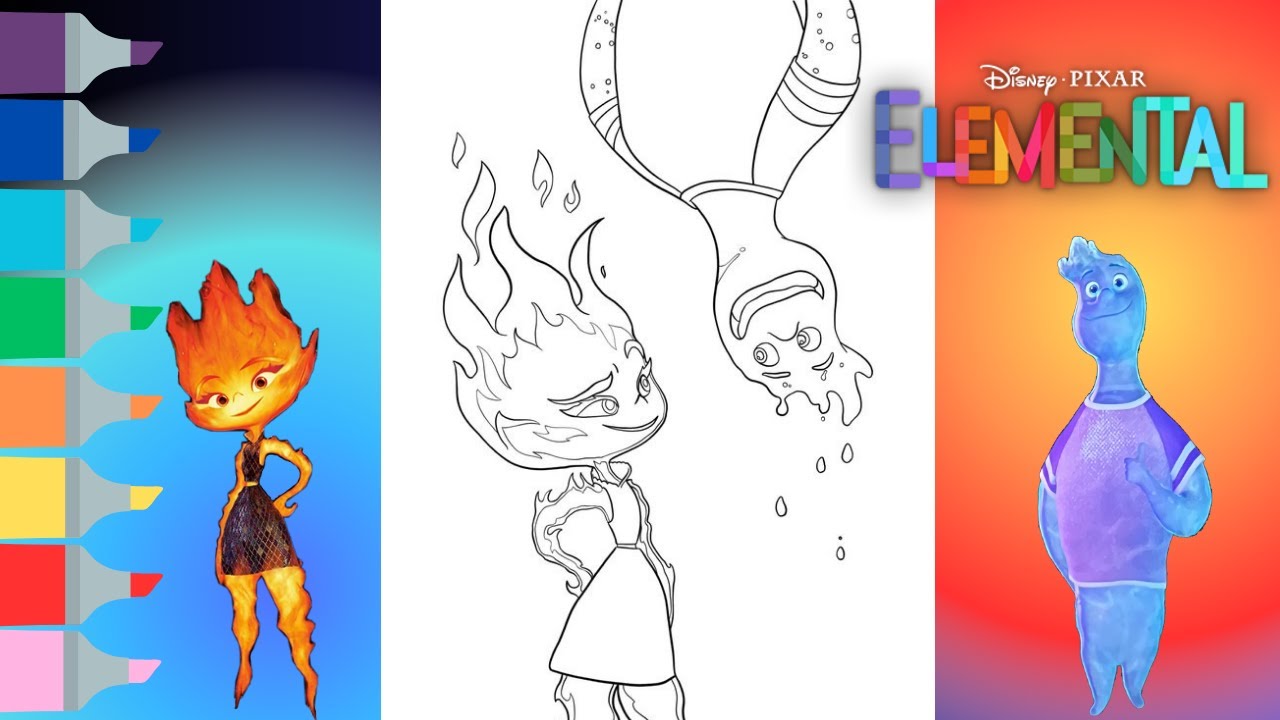 Elemental coloring book page ember wade disney speed coloring with copic markers