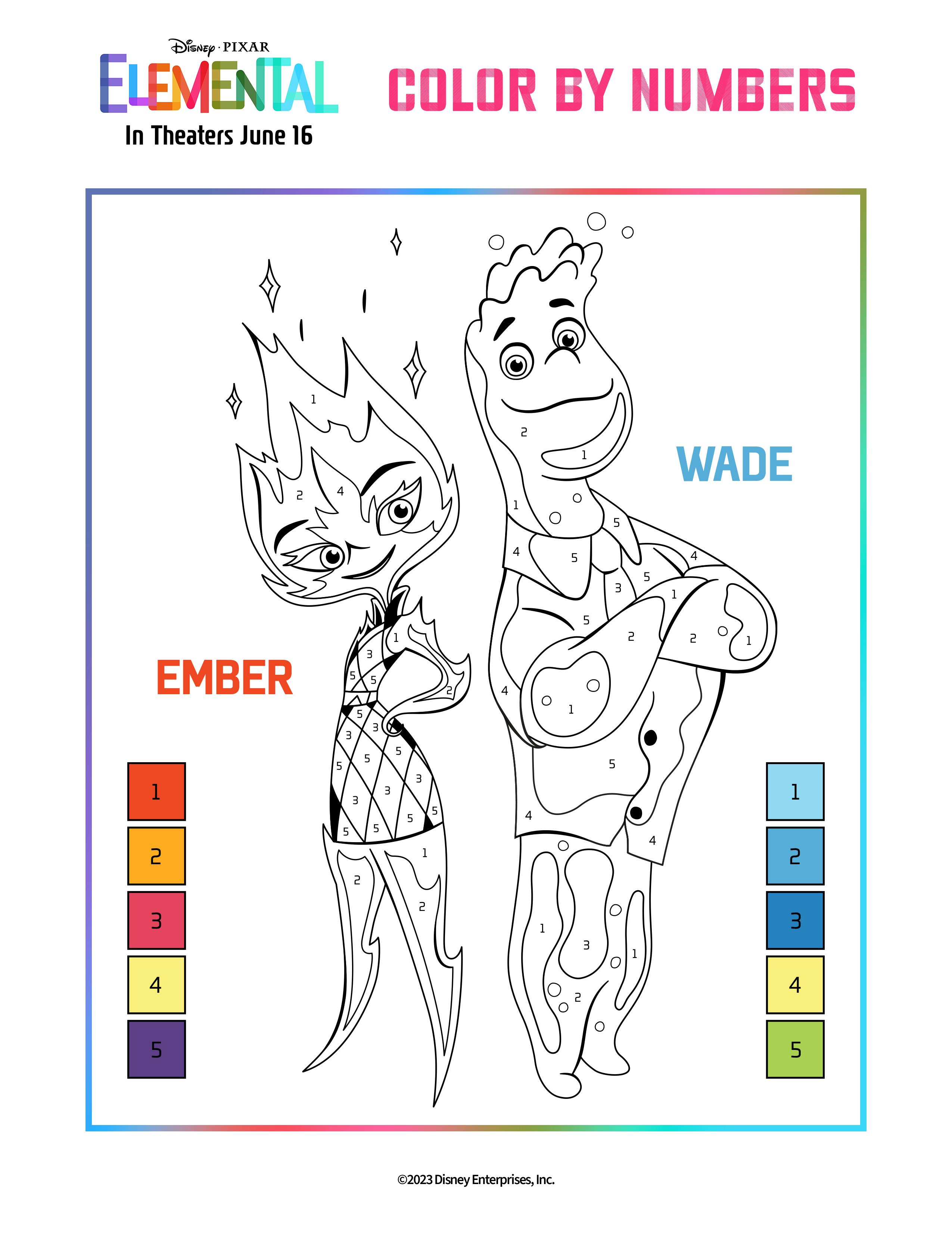 Disneypixar elemental coloring and activity pages stained with style