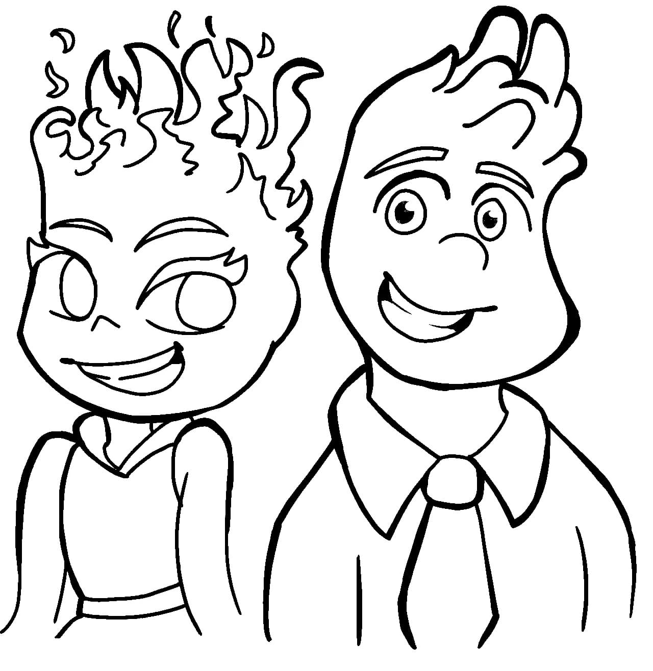 Ember and wade from elemental coloring page