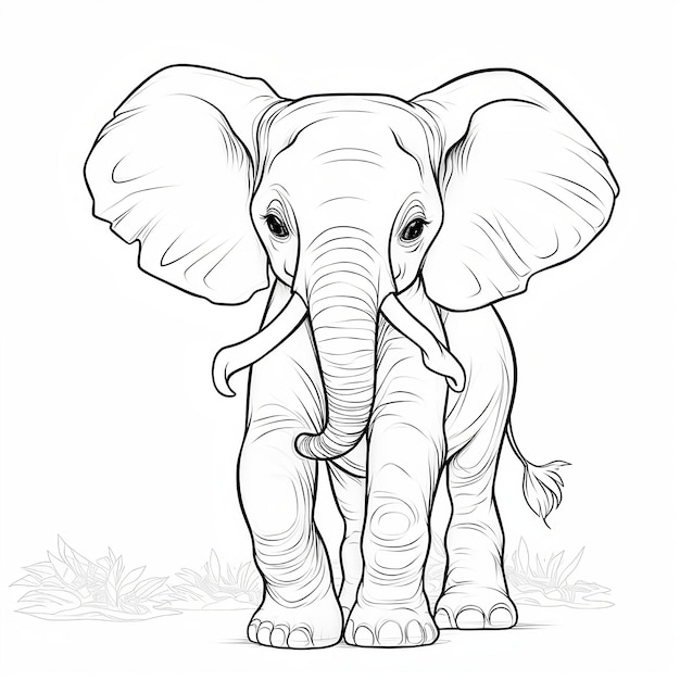 Premium ai image drawing of baby elephant with a white background coloring page for kids