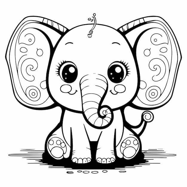 Premium vector cute funny baby elephant animal for coloring book or coloring page for kids vector clipart illustrat