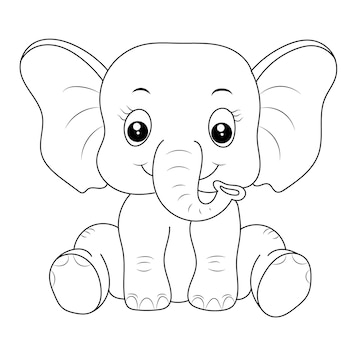 Premium vector elephant coloring page for kids hand drawn elephant outline illustration