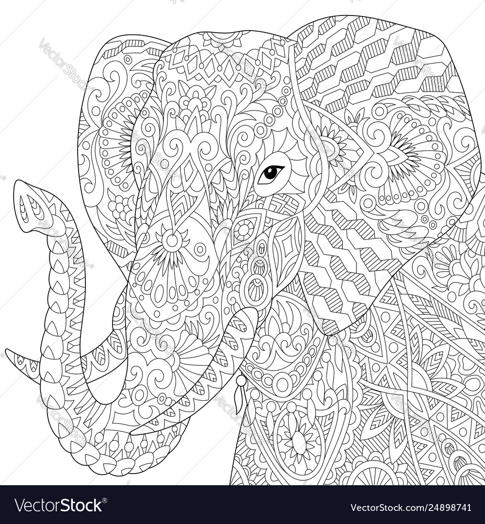 Elephant adult coloring page royalty free vector image