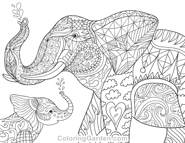 Elephant and baby adult coloring page