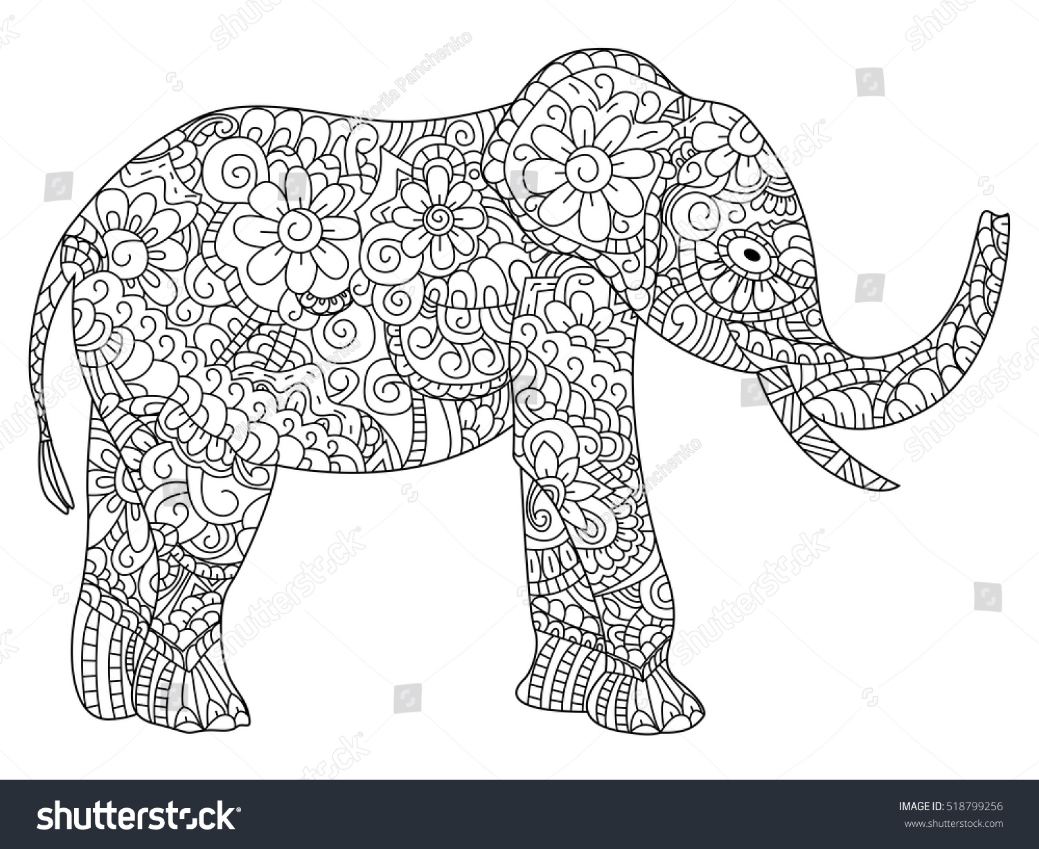 Elephant animal coloring book adults vector stock vector royalty free