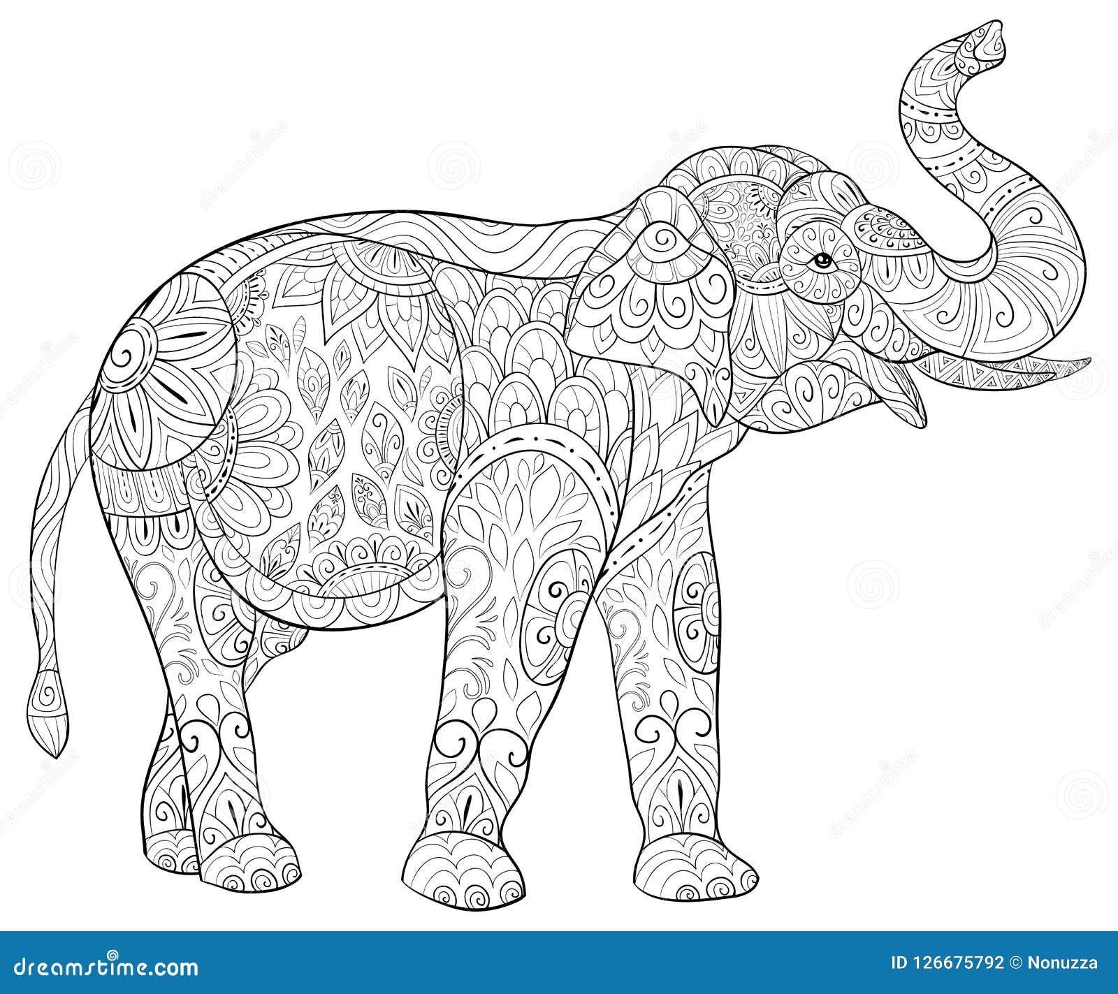 Adult coloring bookpage a cute elephant illustration for relaxing stock vector