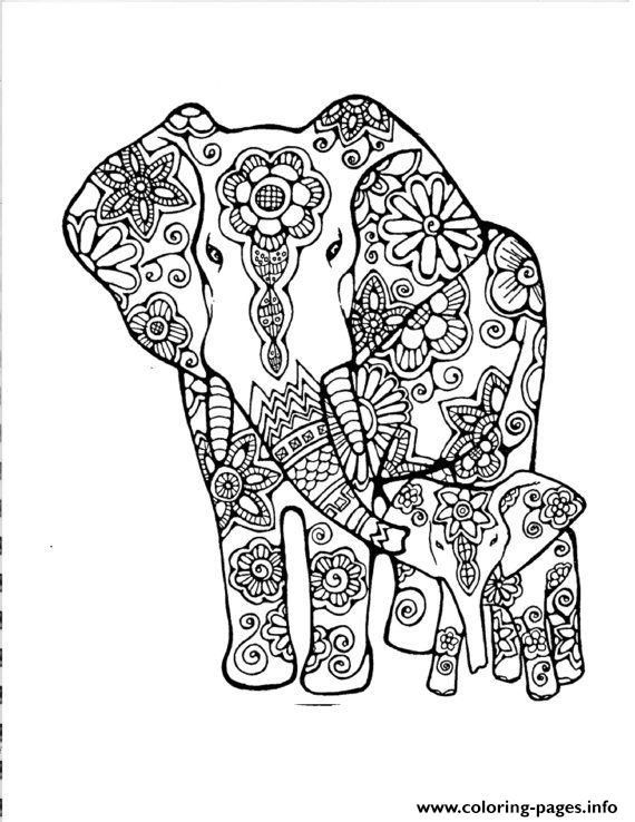 Print elephants abstract doodle adult coloring pages libro de colores dibujos para colorear adultos pãginas para colorear de animales