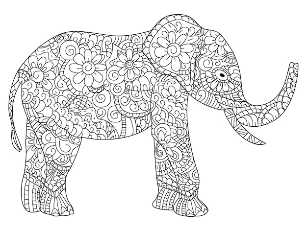 Premium vector elephant coloring book vector for adults