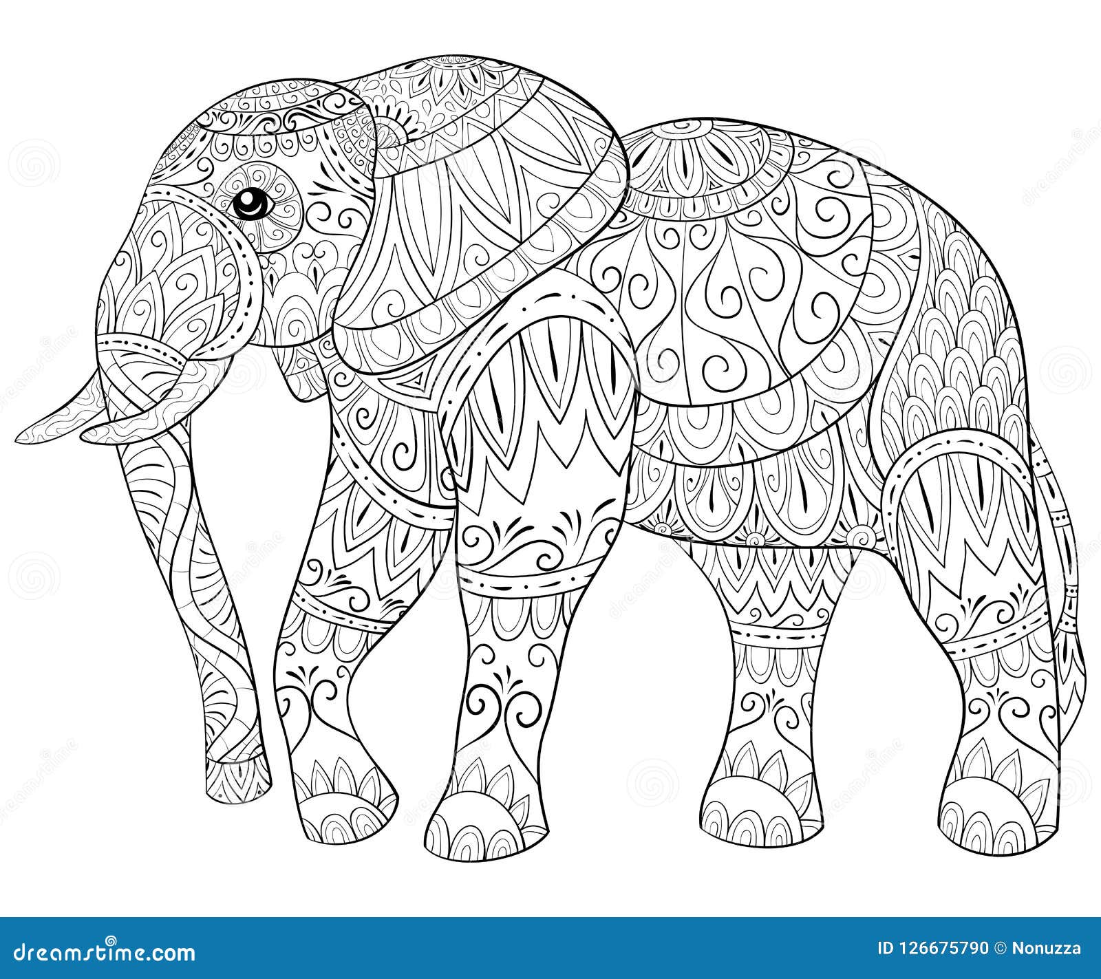 Adult coloring bookpage a cute elephant illustration for relaxing stock vector