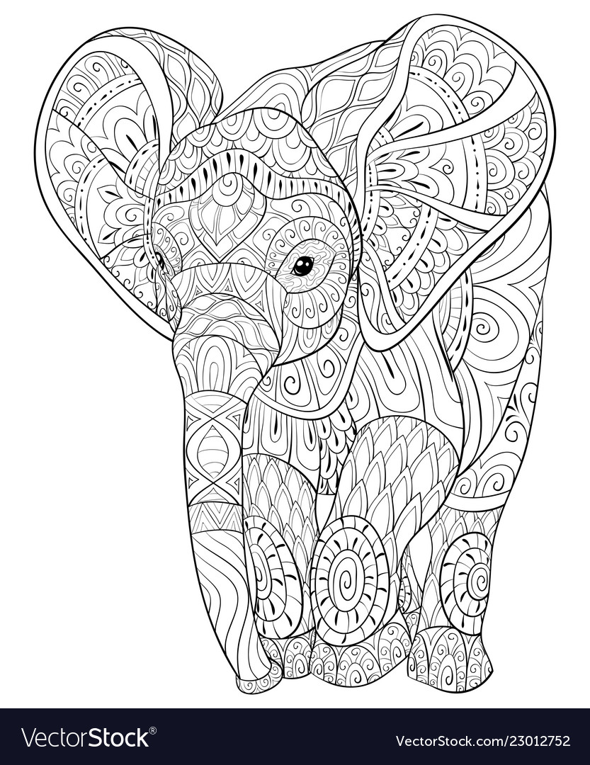 Adult coloring bookpage a cute elephant image vector image