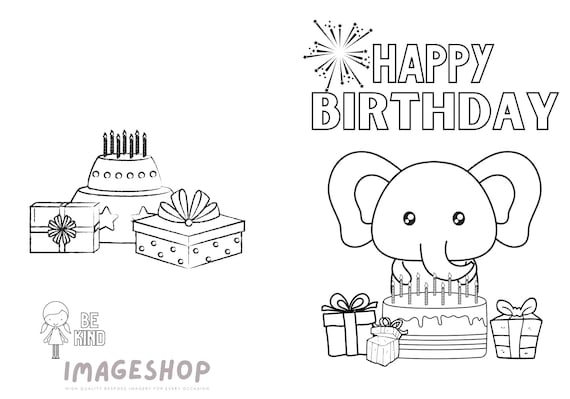 Birthday card happy birthday colour in card instant download printable card colouring card greeting card kids personalised card