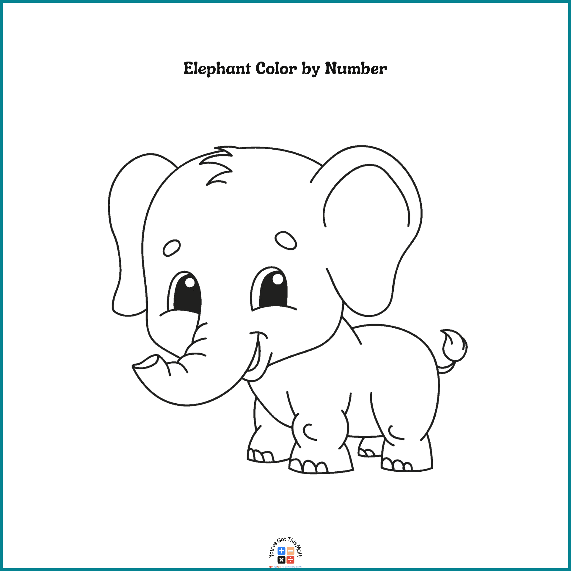 Free elephant color by number coloring pages