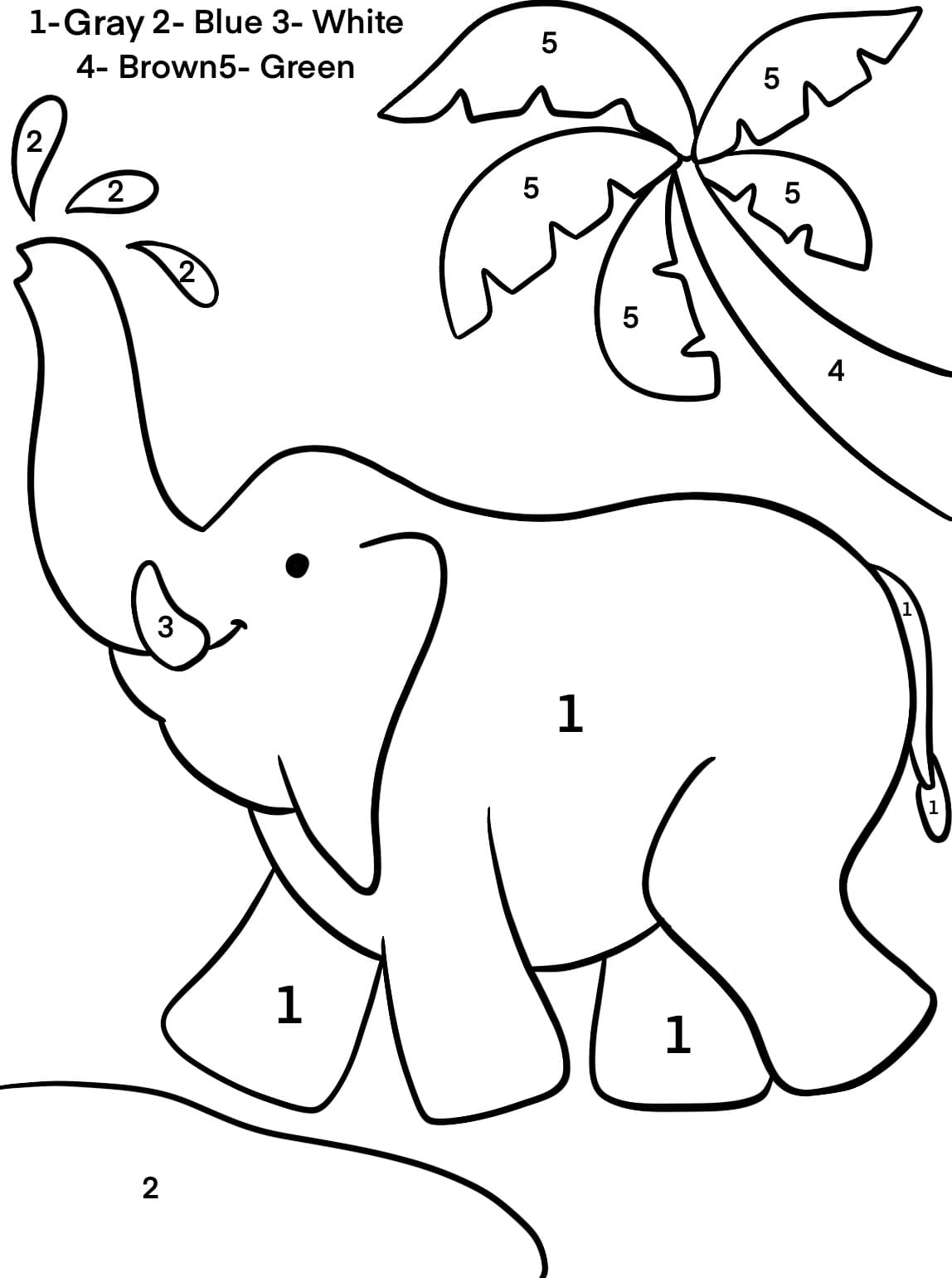 Easy elephant color by number coloring page