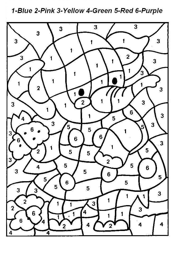 Cute babby elephant color by number coloring picture color by numbers color by number printable coloring pages