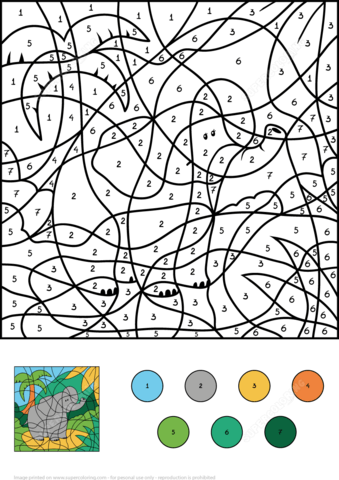 Elephants color by number free printable coloring pages