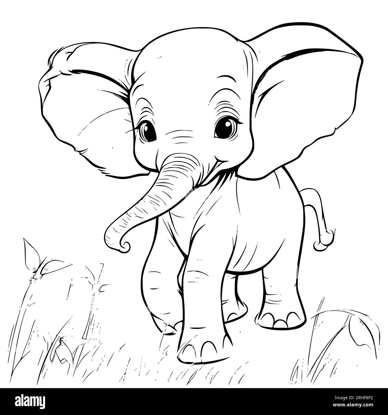 Baby elephant coloring page drawing for kids stock vector image art