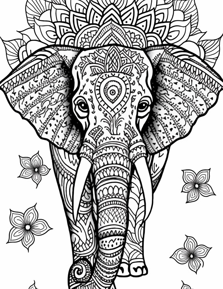 Three elephants coloring pages set