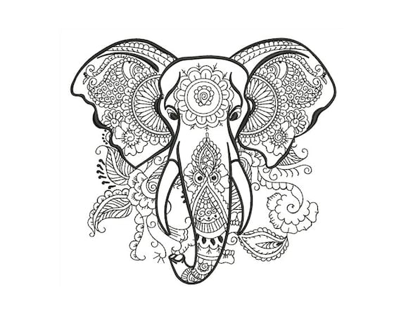 Elephant mandala outline machine embroidery design sizes