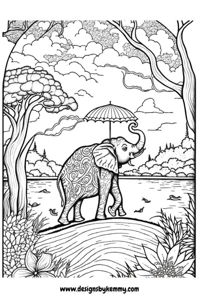 Elephant coloring pages for adults