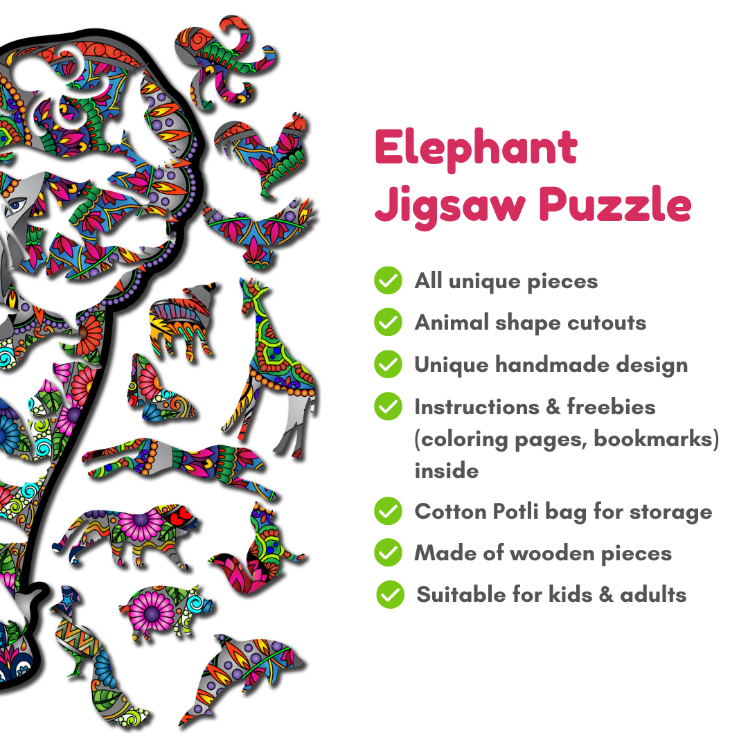 Indian elephant wooden jigsaw puzzle â