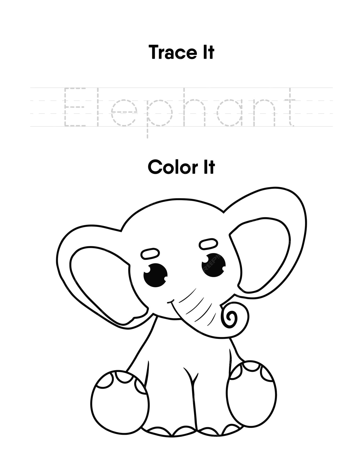 Premium vector trace the word and color the cute elephant handwriting practice worksheets