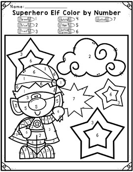 Superhero elf color by number by gneiss corner tpt