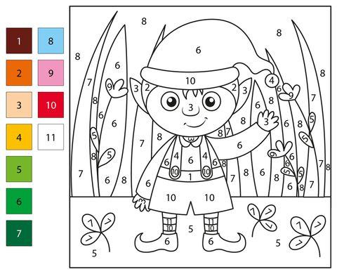 Elf color by number free printable coloring pages