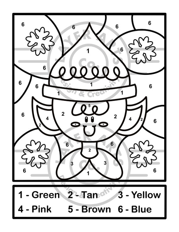 Elf color by number christmas elf coloring page activity sheet instant download