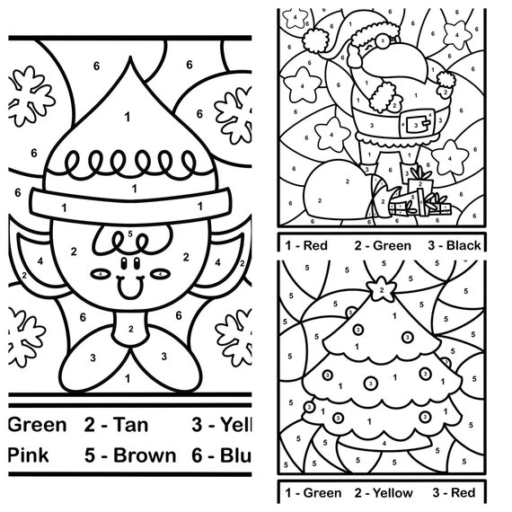 Christmas color by number pages christmas activity pages elf santa christmas tree coloring sheet preschool elementary homeschool