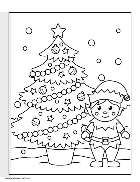 Christmas elf coloring pages for kids free pdf download