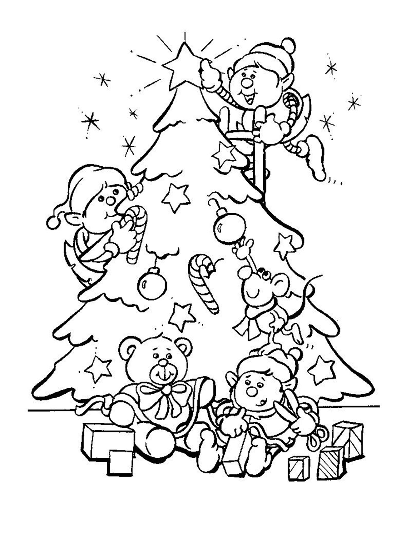 Christmas tree with elves