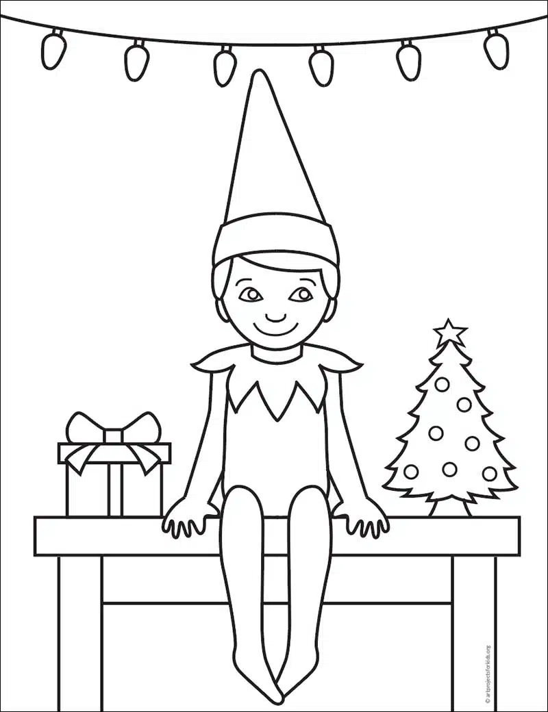 Easy how to draw elf on the shelf and coloring page