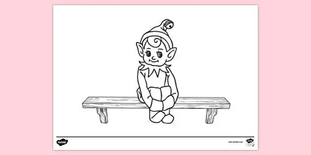 Elf on the bench louring page to print free louring