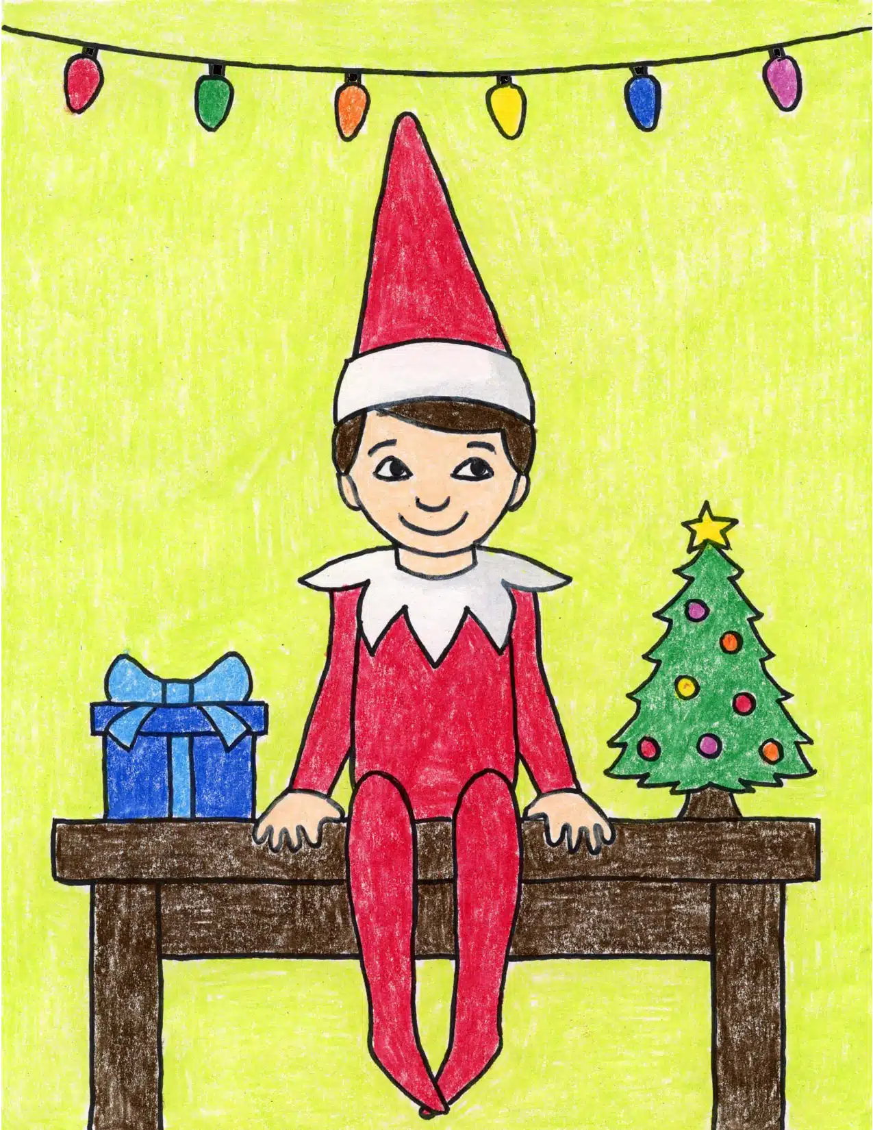 Easy how to draw elf on the shelf and coloring page