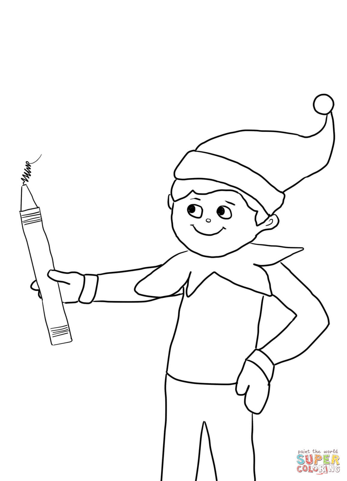 Elf on the shelf with pencil coloring page free printable coloring pages