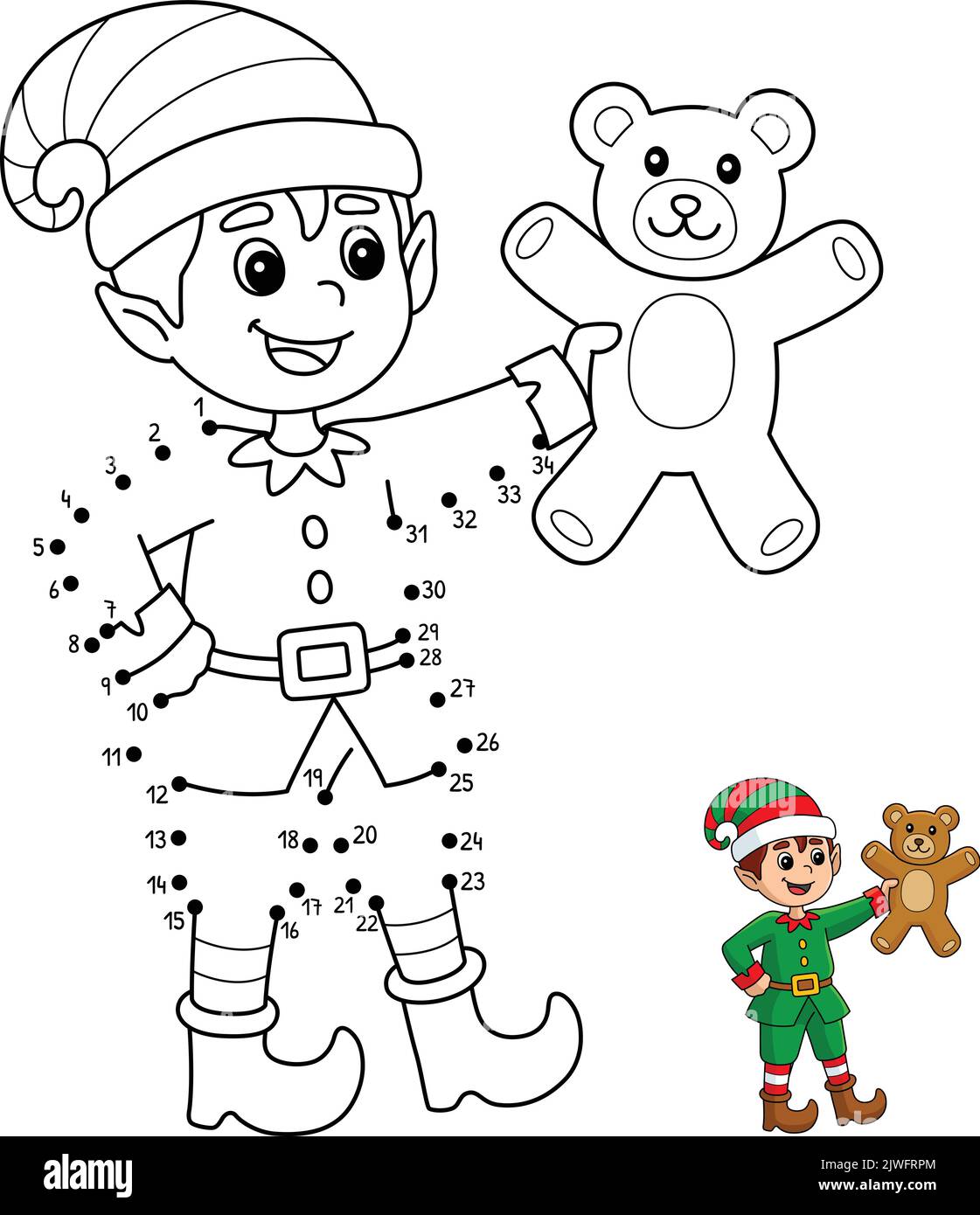 Christmas elf isolated coloring page for kids stock vector image art